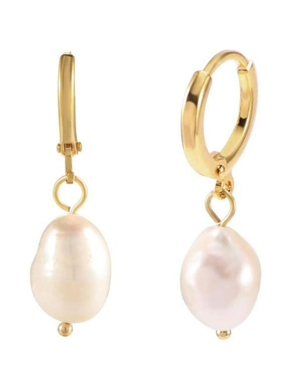 Gold Huggie Hoop Earrings for Women Pearl Drop Dangle Hypoallergenic Jewelry